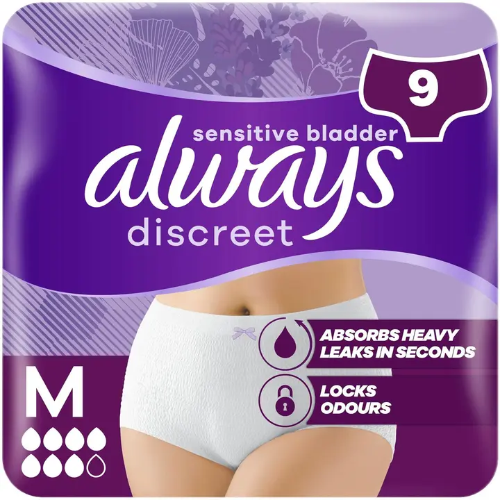 Always Discreet Complete Protection Plus M inkontinenssialushousut 9kpl