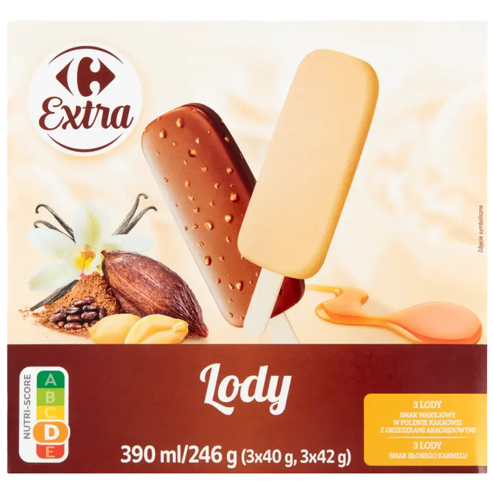 Carrefour Extra Vanilli-Soolakaramellimaitseline pulgajäätis 390 ml (6 x 65 ml)