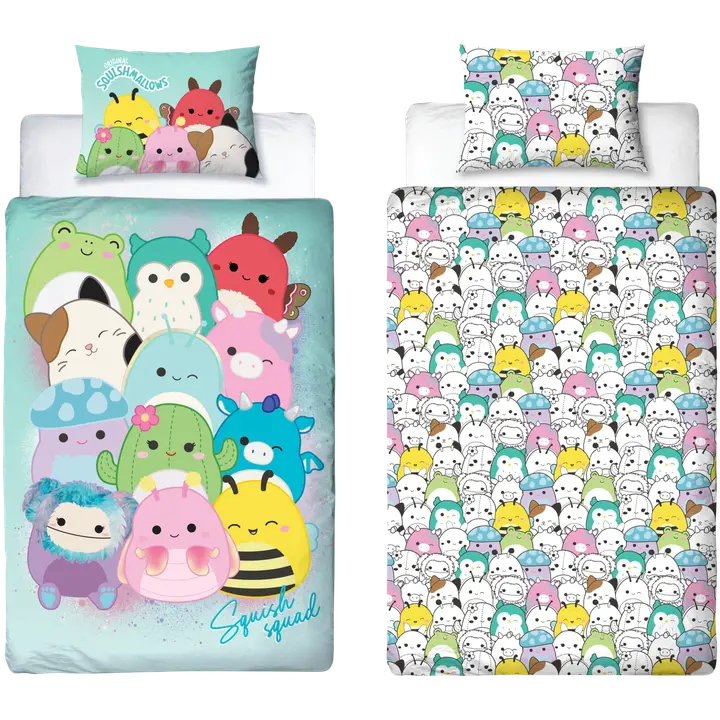 Squishmallows lasten pussilakanasetti 150 x 210 + 50 x 60 cm