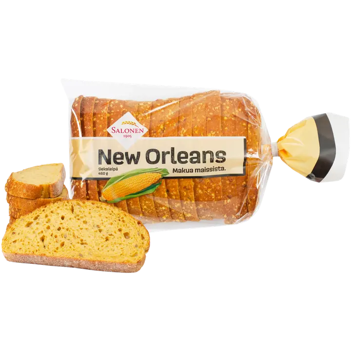 Leipomo Salonen New Orleans 450 g maissia sisältävä sekaleipä, viipaloitu