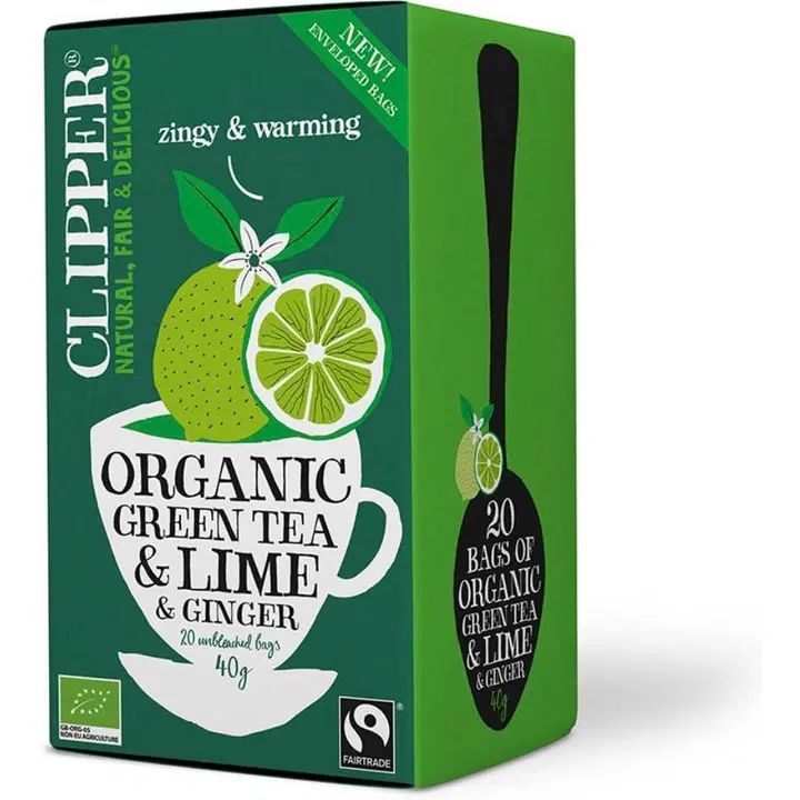 Clipper Luomu Vihreä tee, lime & inkivääri 40g / 20ps Reilu kauppa