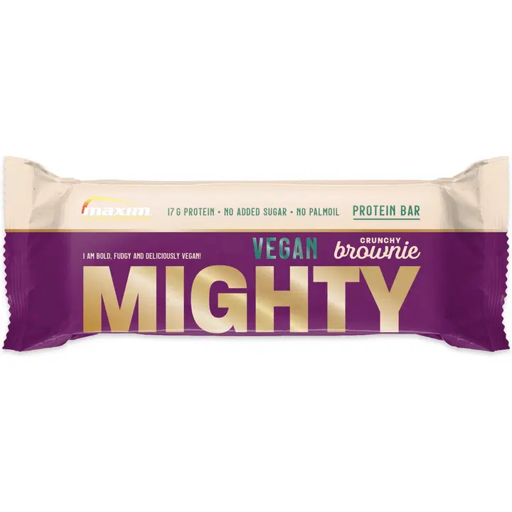 Maxim Protein Bar Vegan Mighty Crunchy Brownie vegaaninen vähälaktoosinen Crunchy Brownie proteiinipatukka 55g