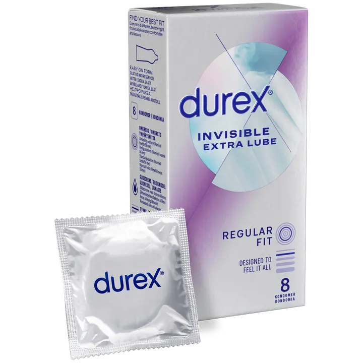 Durex Invisible Extra Lube Regular Fit Kondomi 8kpl