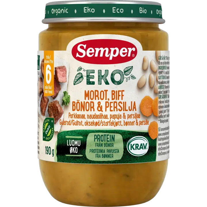 Semper EKO Porkkanaa naudanlihaa ja papuja 6kk luomu lastenateria 190g