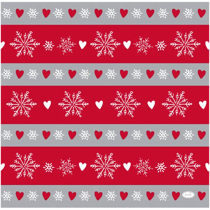 DUNI Bio Dunisoft®-lautasliina 40 x 40 cm Winter Flakes Hearts, 12 kpl
