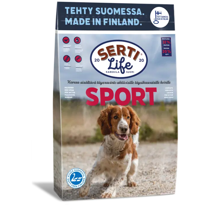 KOTIMAINEN SertiLife Sport, kanaa sisältävä täysravinto aktiivisille koirille 4 kg