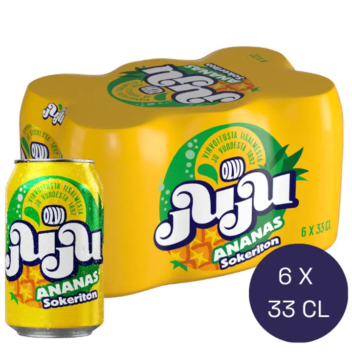 6xOLVI Juju Ananas Sockerfri 0,33 l burk