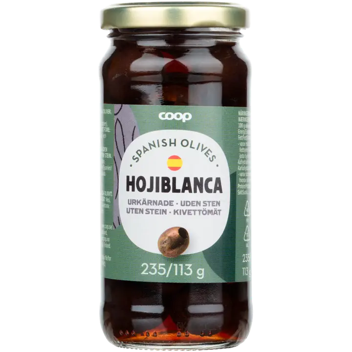 Coop Hojiblanca tummat kivettömät oliivit 235/113 g