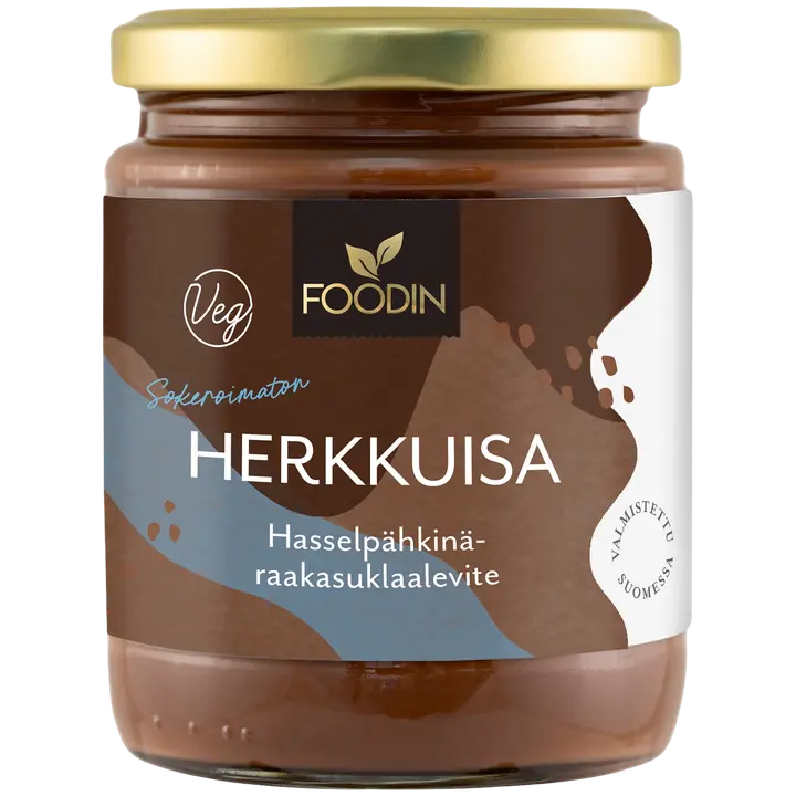 Foodin Herkkuisa Hasselpähkinä-raakasuklaalevite sokeroimaton 230g