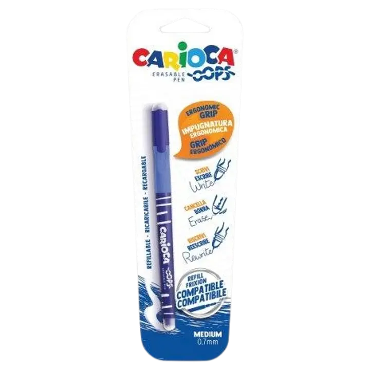 Tintpliiats kirjuta-kustuta carioca oops sinine, 0,7mm, blistris