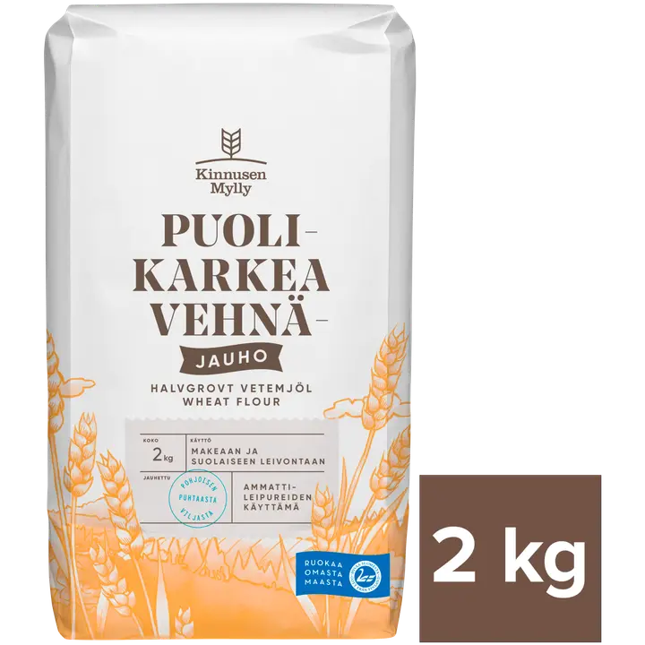 Kinnusen Mylly Puolikarkea vehnäjauho 2 kg