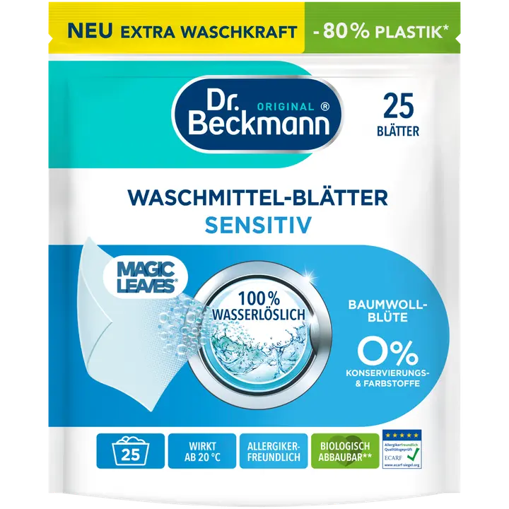 Pesuvahendi lehed Dr.Beckmann Magic Leaves Sensitive Cotton Fresh 25tk