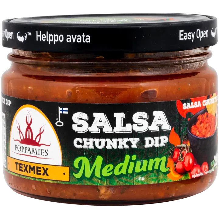 Poppamies Texmex Salsa Chunky Dip Medium keskitulinen salsa 260g