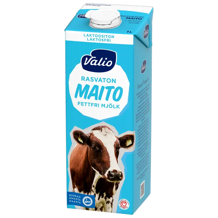 Valio rasvaton maito 1 l laktoositon UHT