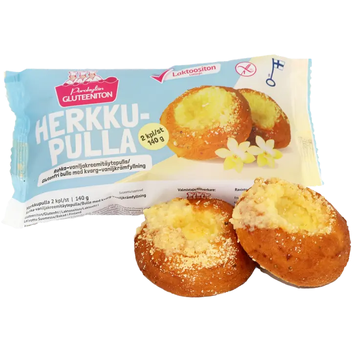 Porokylän Herkkupulla 2 kpl / 140 g gluteeniton rahka-vaniljakreemitäytepulla