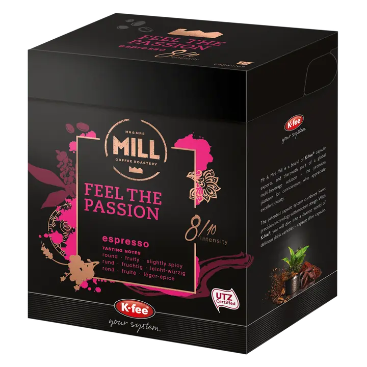 K-fee Mr & Mrs Mill Feel The Passion espresso coffee kahvikapseli 12kpl