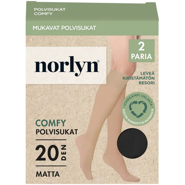 Norlyn naisten polvisukat comfy 2-pack 20 den musta, koko 36-41