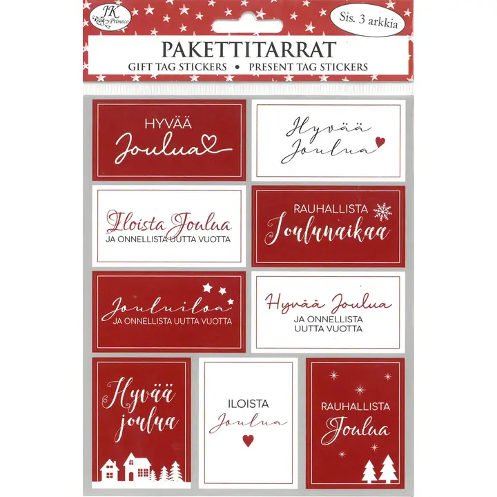 J.K. Primeco pakettitarra kapea Joulutekstit punainen 3ark