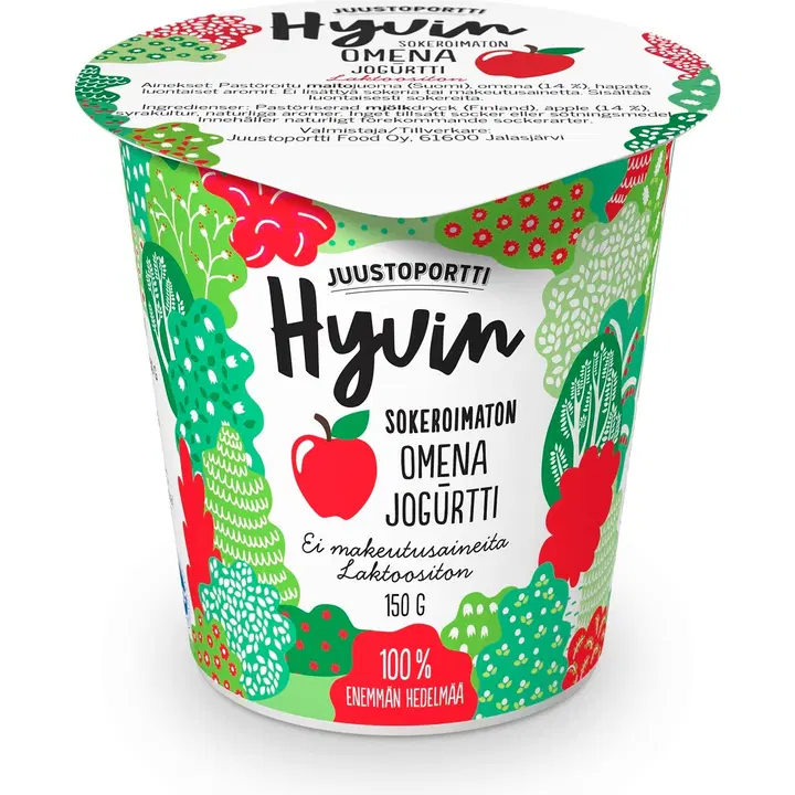 Juustoportti Hyvin sokeroimaton jogurtti 150 g omena laktoositon