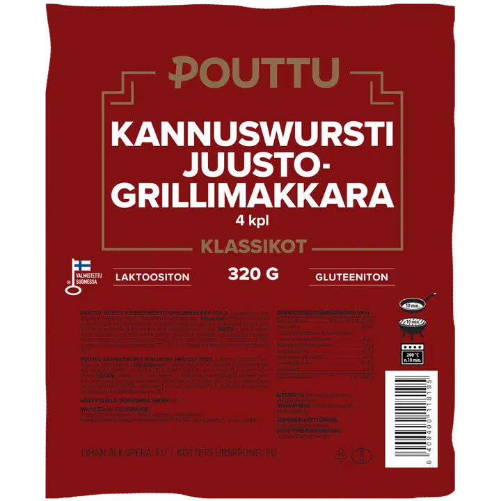 Pouttu Klassikko Juusto Kannuswursti grillimakkara 320 g