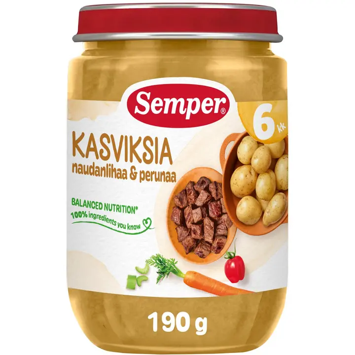 Semper Kasviksia, naudanlihaa & perunaa 6 kk lastenateria 190g
