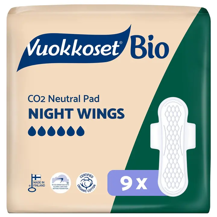 Vuokkoset Bio 100 slim night hügieeniside 9 tk