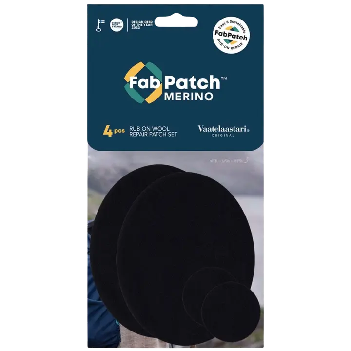 FabPatch vaatelaastari Merino 4 kpl, hankaamalla kiinnittyvä tekstiilien korjauspaikka