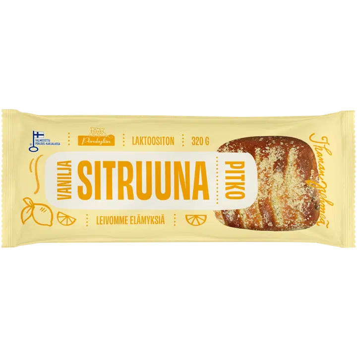 Porokylän Sitruuna-vaniljapitko 320 g sitruuna-vaniljatuorejuustotäytepitko