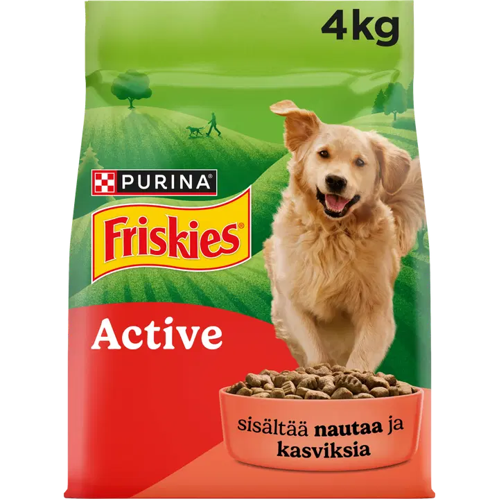 Purina® Friskies® Active Koiran Kuivaruoka sisältää nautaa ja kasviksia 4kg pussi