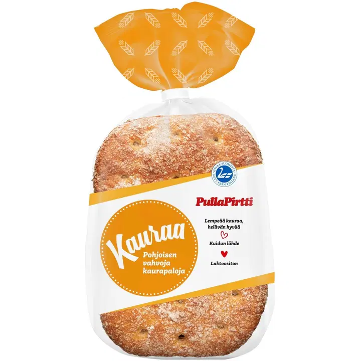 Pulla-Pirtti Kauraa 8/360g halkaistu laktoositon kuitupitoinen täysjyväkauraleipä