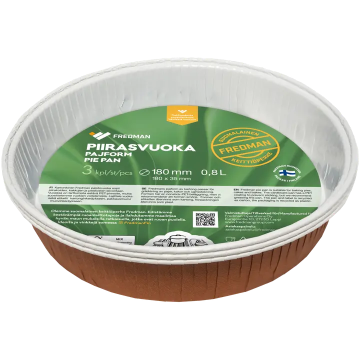 Fredman piirasvuoka kartonkia Ø18cm 0,8l 3kpl