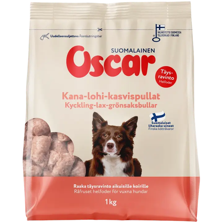 Oscar toores täistoit koerale kanaliga, lõhe ja köögiviljadega 1kg