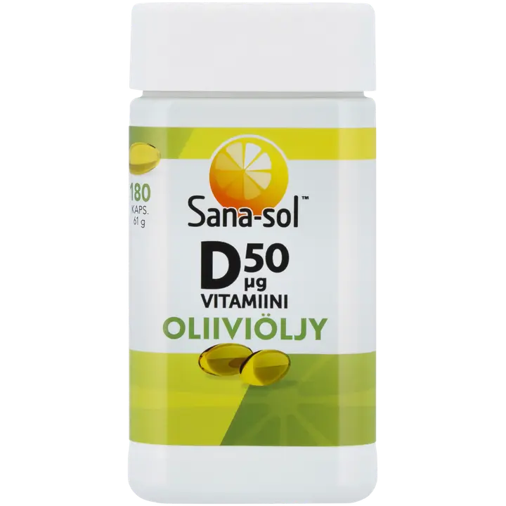 Sana-sol D-vitamiini 50µg Oliiviöljy kapseli 180kaps/61g
