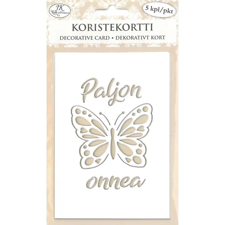 J.K. Primeco Koristekortti Perhonen valkoinen 5kpl