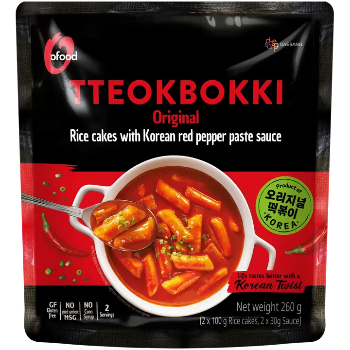 Ofood Tteokbokki Original korealaiset riisikakut gochujang-kastikkeessa 260g pussi
