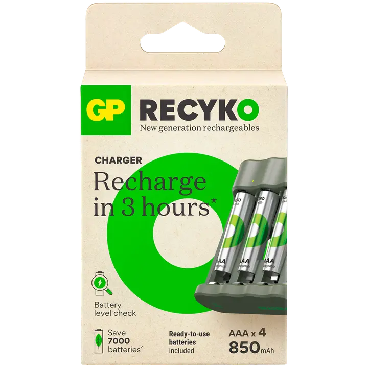 GP Recyko standard akkulaturi usb sis. 4kpl aaa 850mah nimh akkua
