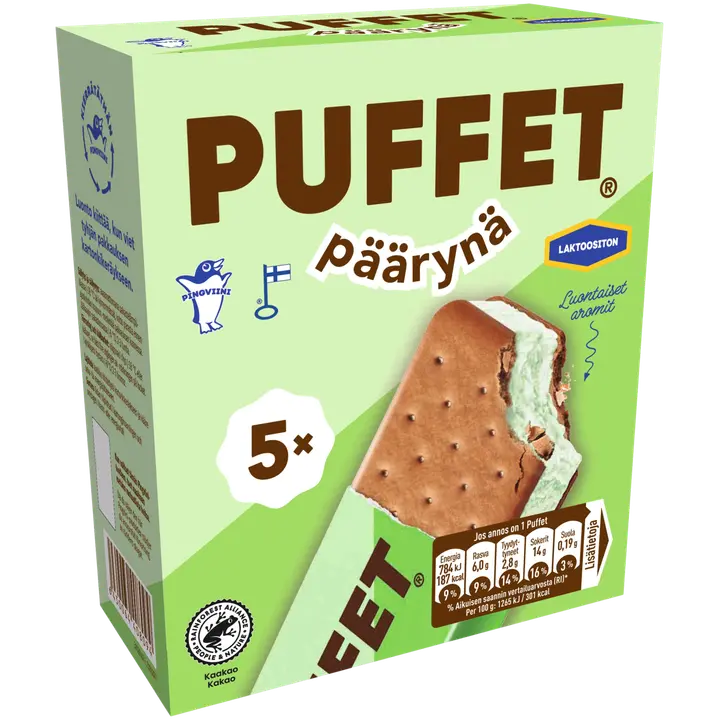 Puffet Päärynä laktoositon välipalajäätelö monipakkaus 5x62g/1,1dl