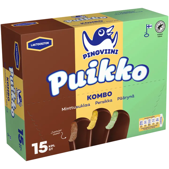 Pingviini Puikko laktoositon kermajäätelöpuikkolajitelma monipakkaus Kombo 15x32g