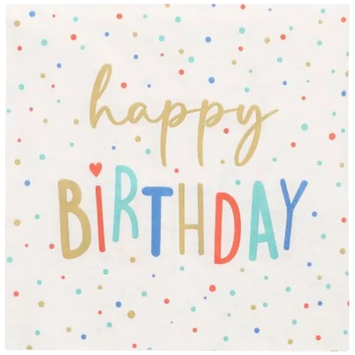Lautasliinaa, 3-kerroksinen 1/4-taitto 33 cm x 33 cm "Happy Birthday"