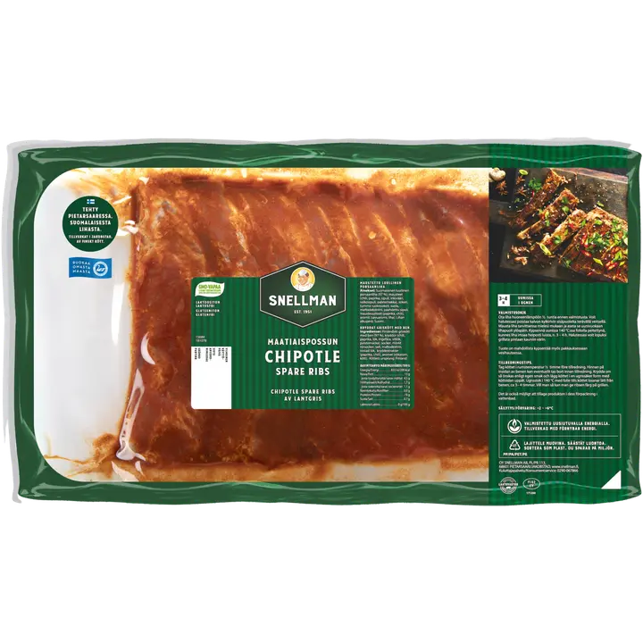 Snellman Maatiaispossun chipotle spare ribs n1000g