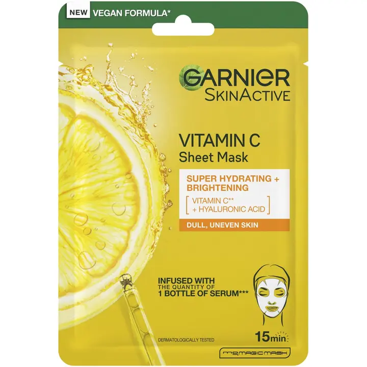 Garnier SkinActive Vitamin C Sheet Mask Super Hydrating + Brightening kosteuttava ja heleyttävä kangasnaamio 28 g