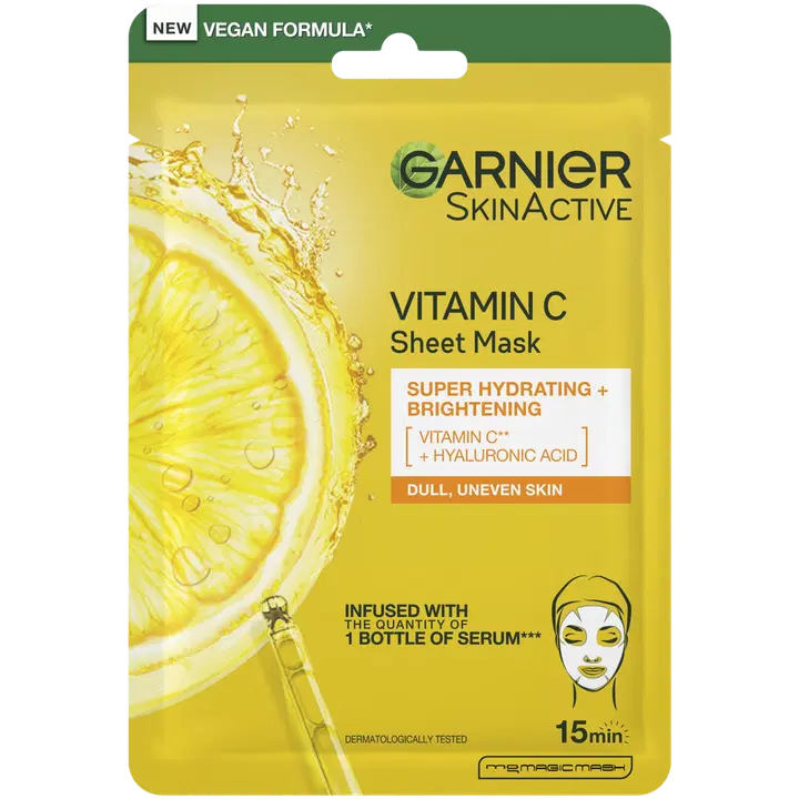 Garnier SkinActive Vitamin C Sheet Mask Super Hydrating + Brightening kosteuttava ja heleyttävä kangasnaamio 28 g