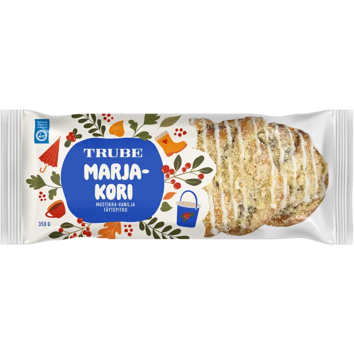 Trube Marjakori Mustikka-vaniljatäytepitko 350 g mustikka-vaniljatäytteinen pullapitko