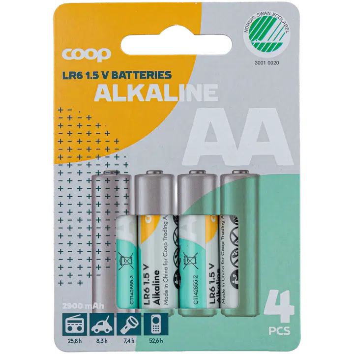 Coop alkaliska batterier AA/LR6/1,5V 4 st