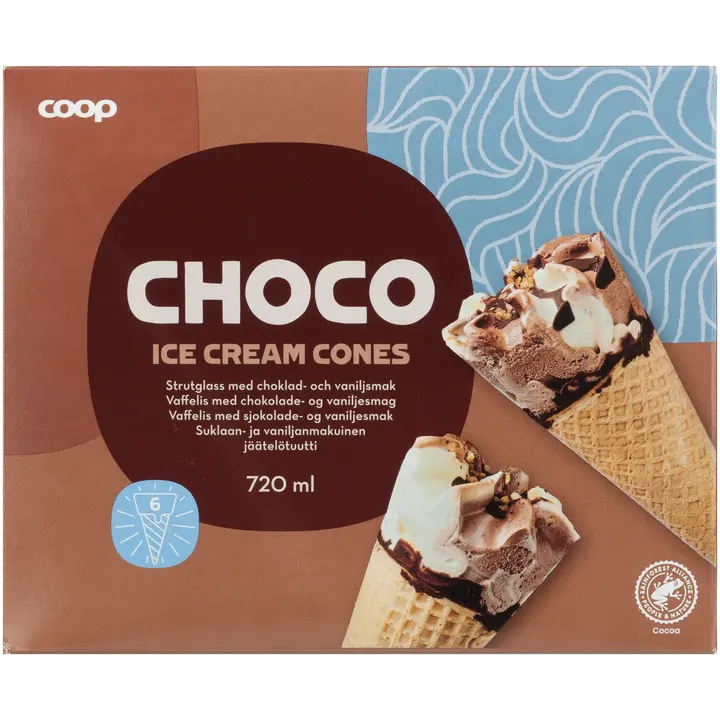 Coop jäätelötuutti suklaa 6 kpl 720 ml/415 g