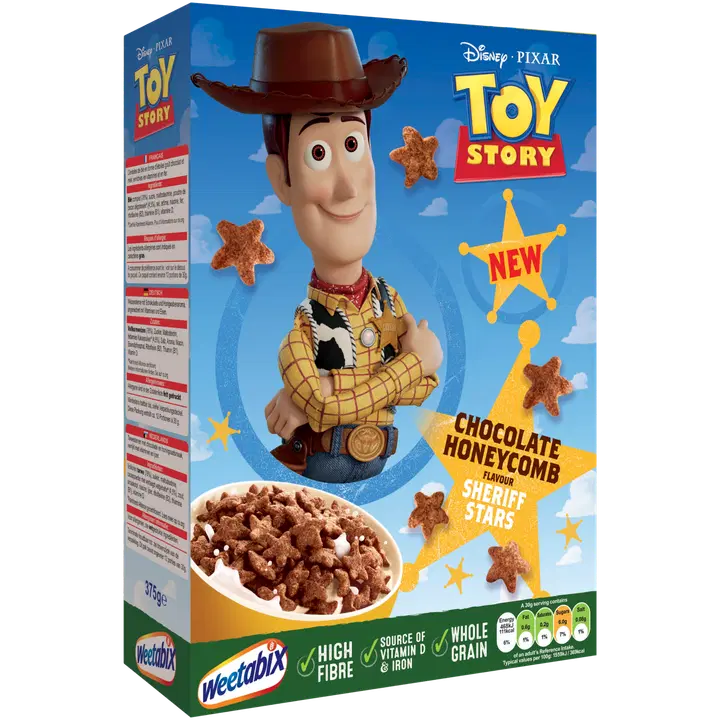 Weetabix Toy Story šokolaadi- ja meekärjemaitselised vitamiinide ja rauaga rikastatud täisteranisust tähekesed 375 g