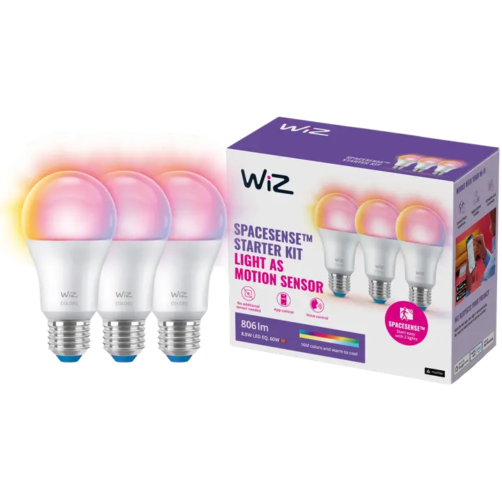 WiZ älylamppu E27 A60 8.5W RGB Wi-Fi, 3 kpl:n pakkaus