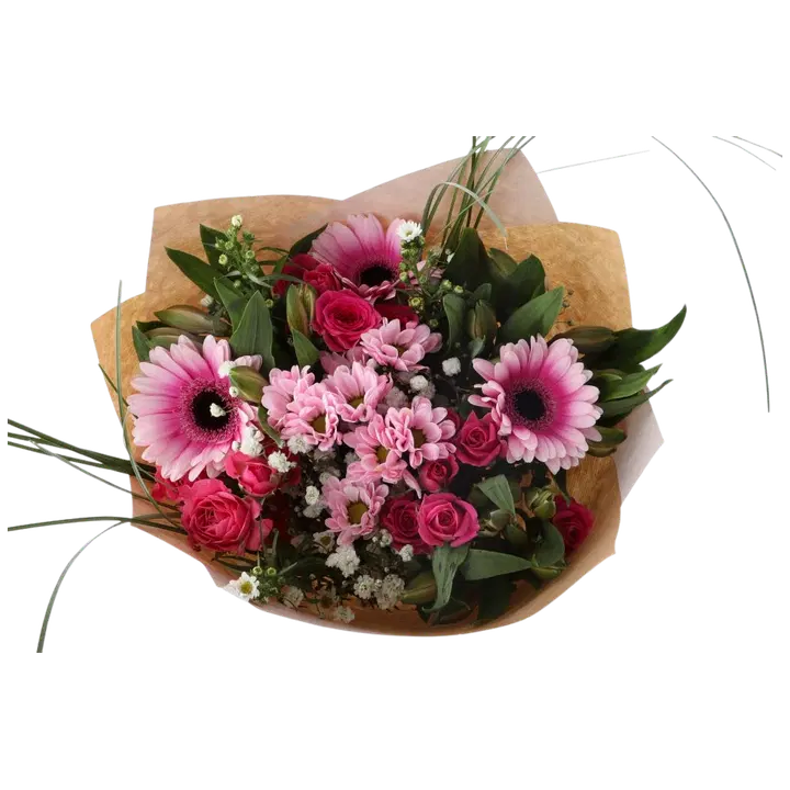 Kimppu Ebba, v.pun - pinkki sävyinen sekakimppu, 16 oksaa, 50cm