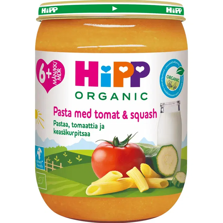 Hipp 190g Luomu Pastaa, tomaattia ja kesäkurpitsaa 6kk