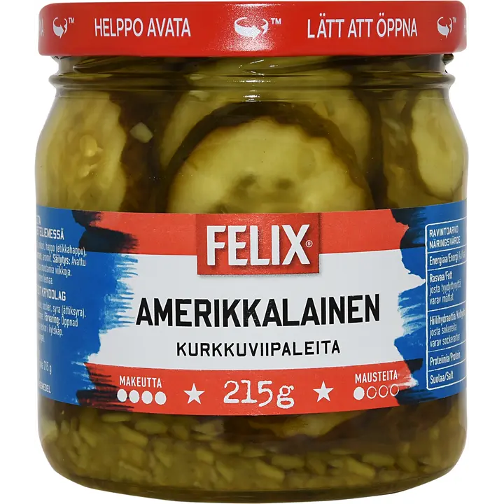 Felix Amerikkalainen kurkkuviipaleita makeassa mausteliemessä 410/215g
